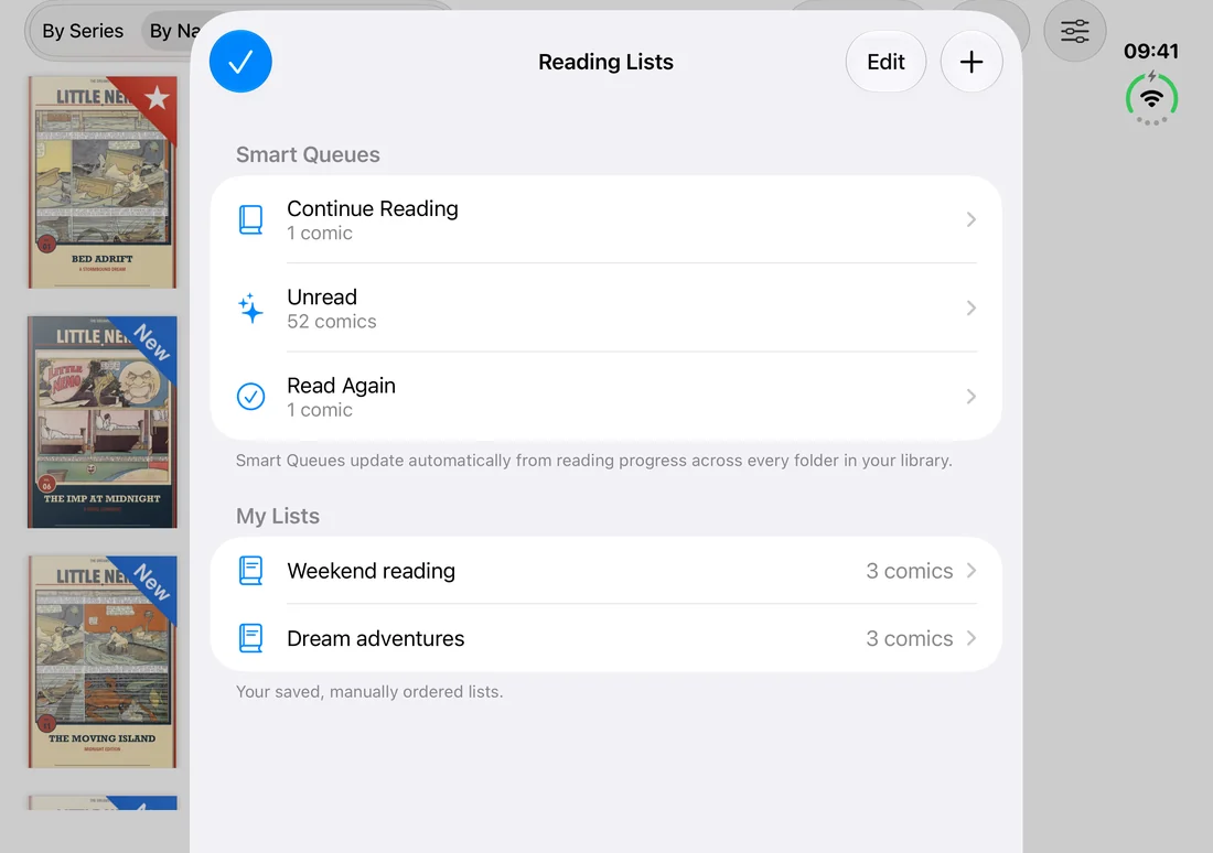 ComicReader Plus Reading Lists and Smart Queues